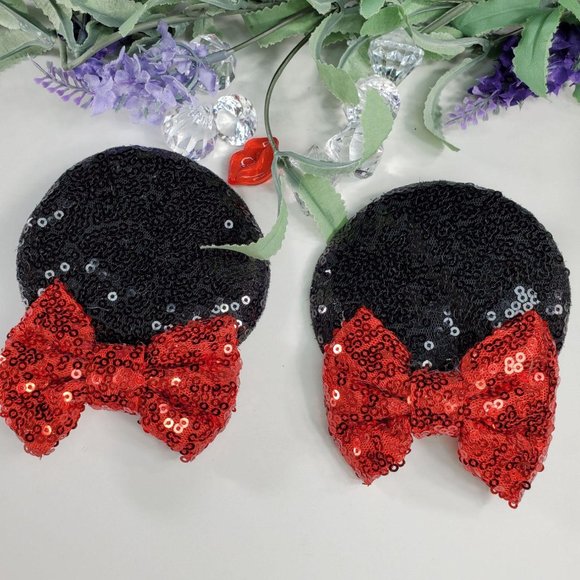 2/$20 Minnie Black Ears Sequin Bow Hair Clips Girl - Picture 5 of 8